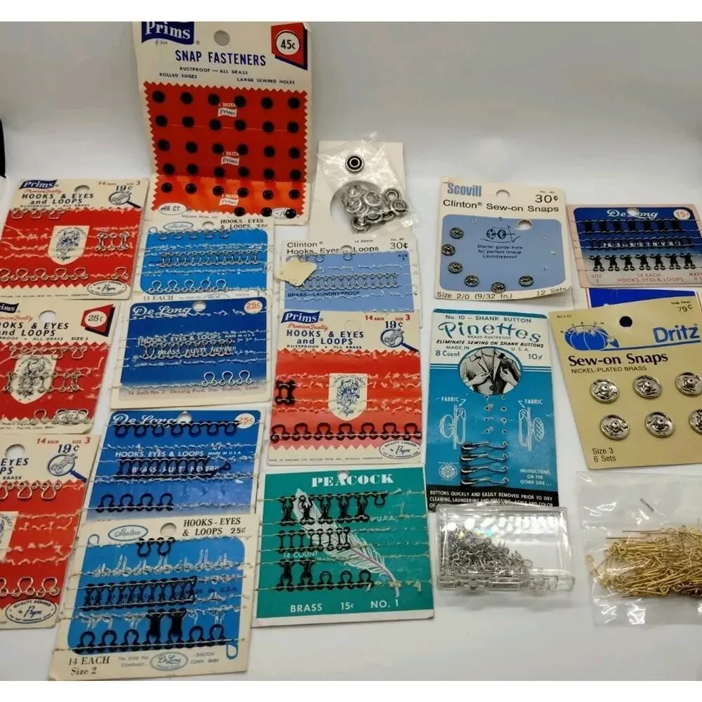 Lot of Vintage Sewing Snap Fasteners - Various Sizes Colors and Brands